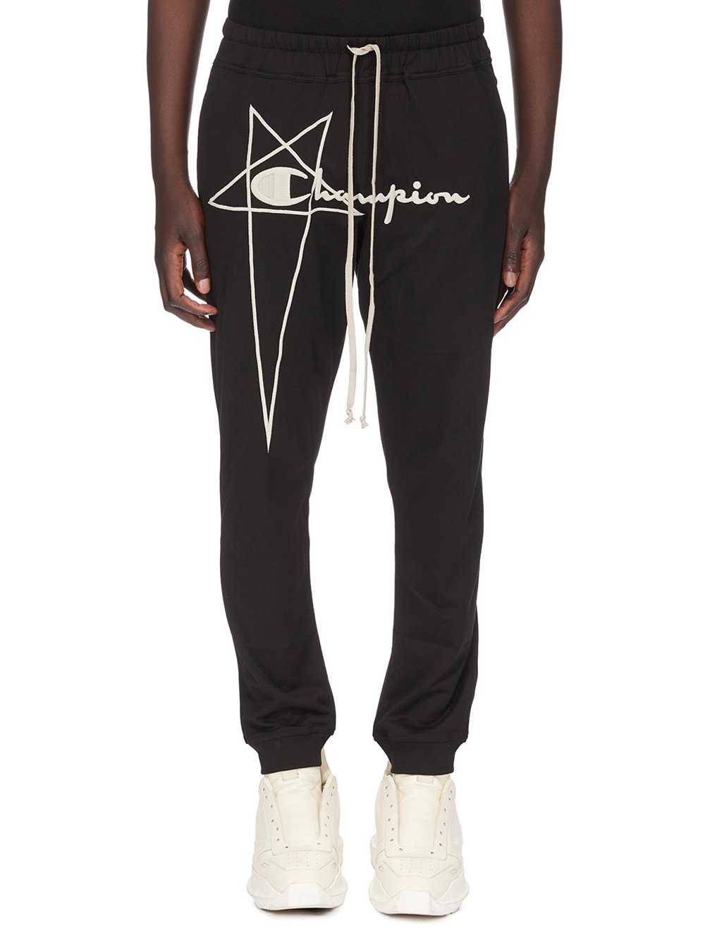 CHAMPION X RICK OWENS JOGGERS IN BLACK MEDIUM WEIGHT COTTON JERSEY 