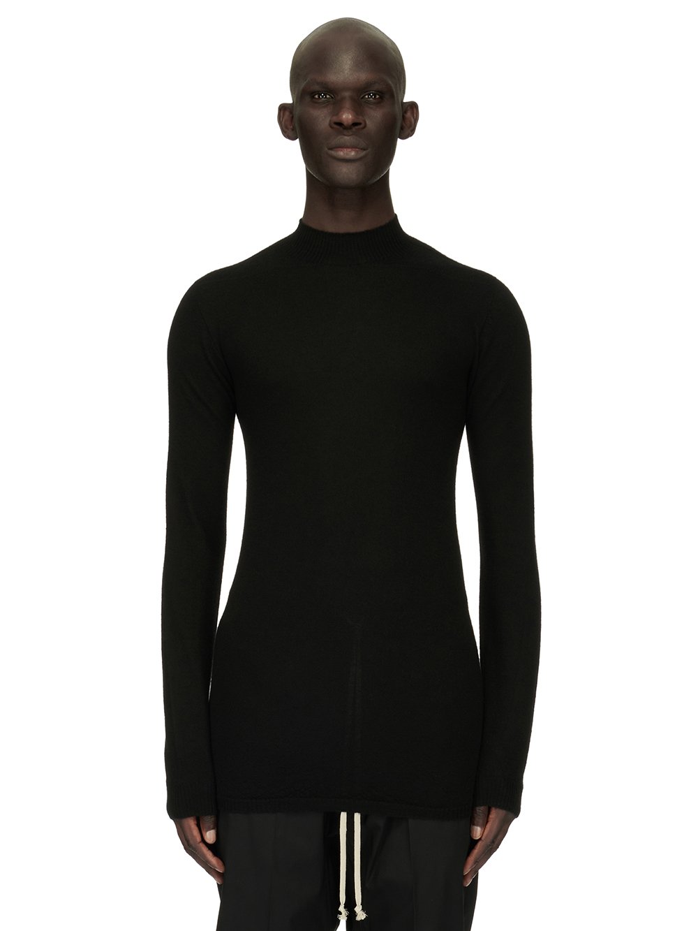 RICK OWENS FOREVER LEVEL LUPETTO SWEATER IN BLACK LIGHTWEIGHT RASATO KNIT