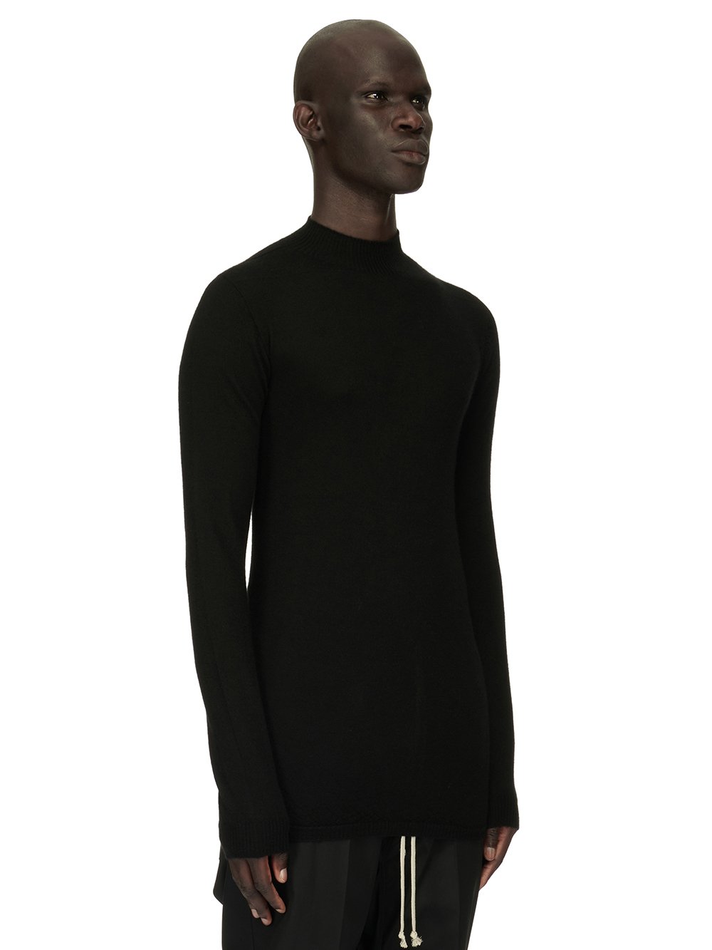 RICK OWENS FOREVER LEVEL LUPETTO SWEATER IN BLACK LIGHTWEIGHT RASATO KNIT