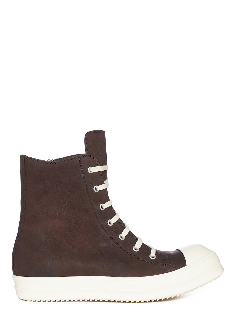 RICK OWENS FW23 LUXOR SNEAKERS IN BROWN AND MILK GREYWOLF NUBUCK