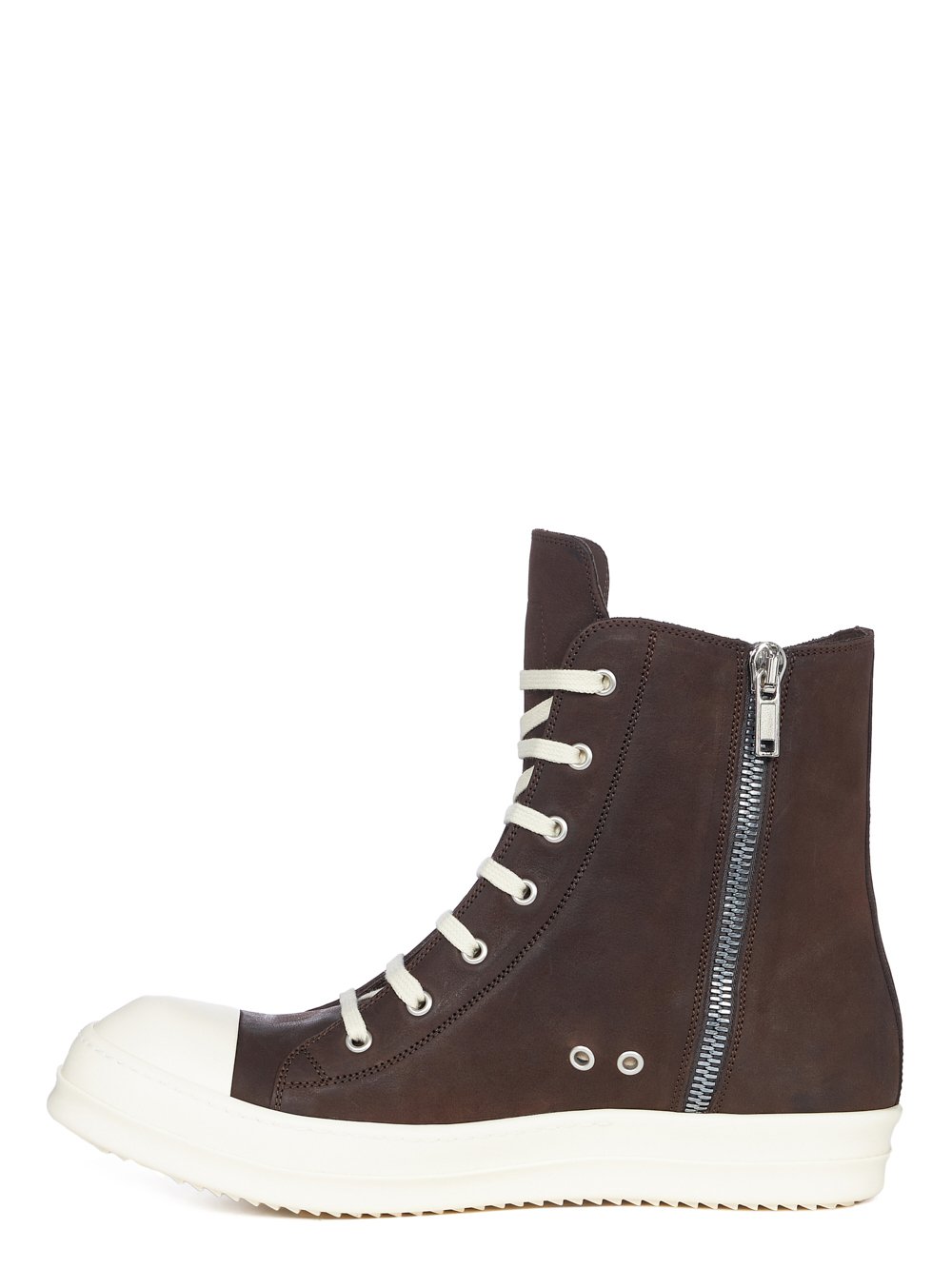 RICK OWENS FW23 LUXOR SNEAKERS IN BROWN AND MILK GREYWOLF NUBUCK