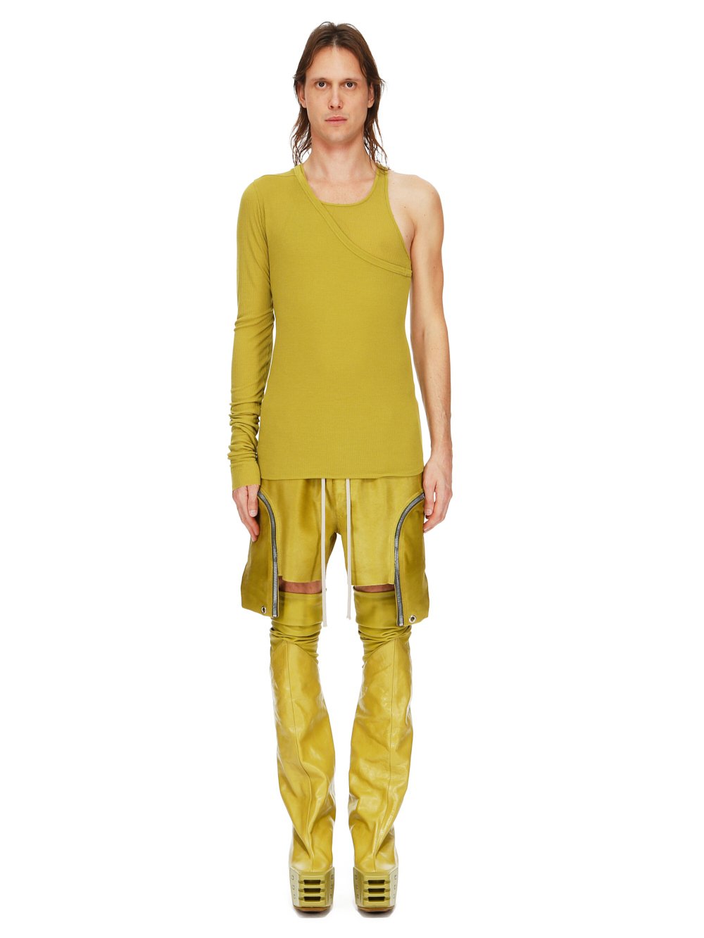 RICK OWENS FW23 LUXOR ZIGGY BANANA TANK IN ACID YELLOW VISCOSE SILK RIB JERSEY