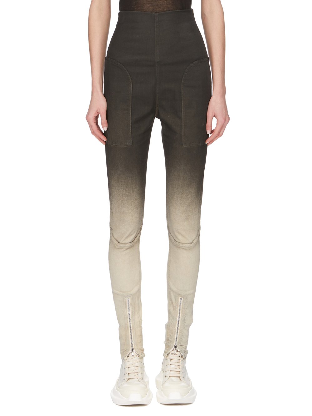 DRKSHDW FW23 LUXOR DIRT WAIST LEGGINGS IN BLACK PEARL DEGRADE STRETCH DENIM