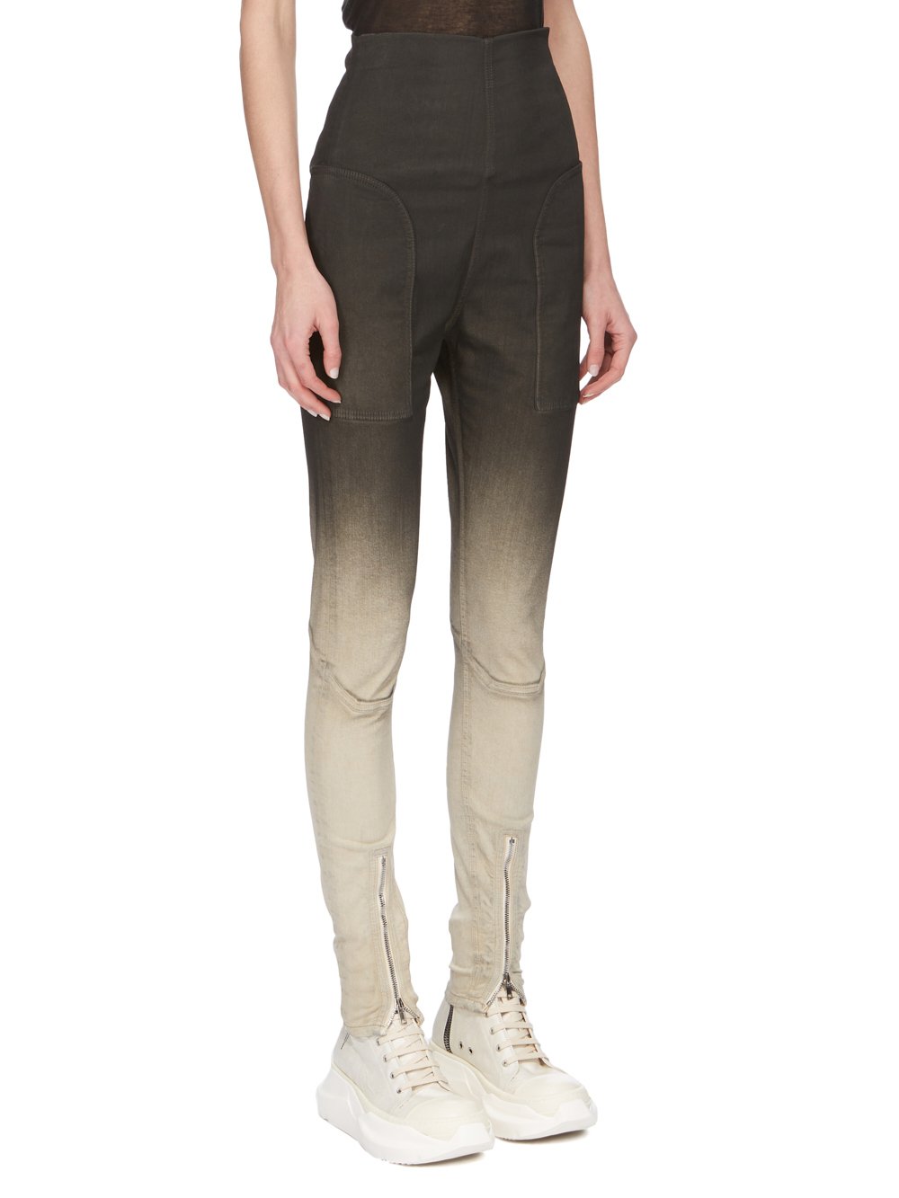 DRKSHDW FW23 LUXOR DIRT WAIST LEGGINGS IN BLACK PEARL DEGRADE STRETCH DENIM