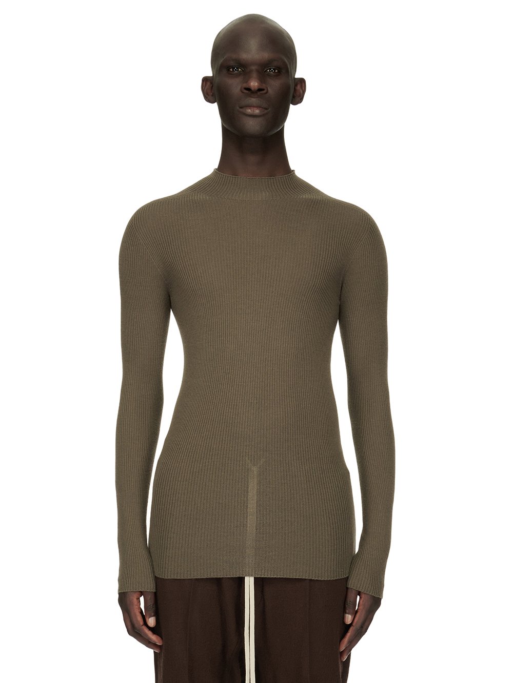 RICK OWENS FW23 LUXOR RIBBED LUPETTO IN DUST GREY LIGHTWEIGHT RIBBED KNIT
