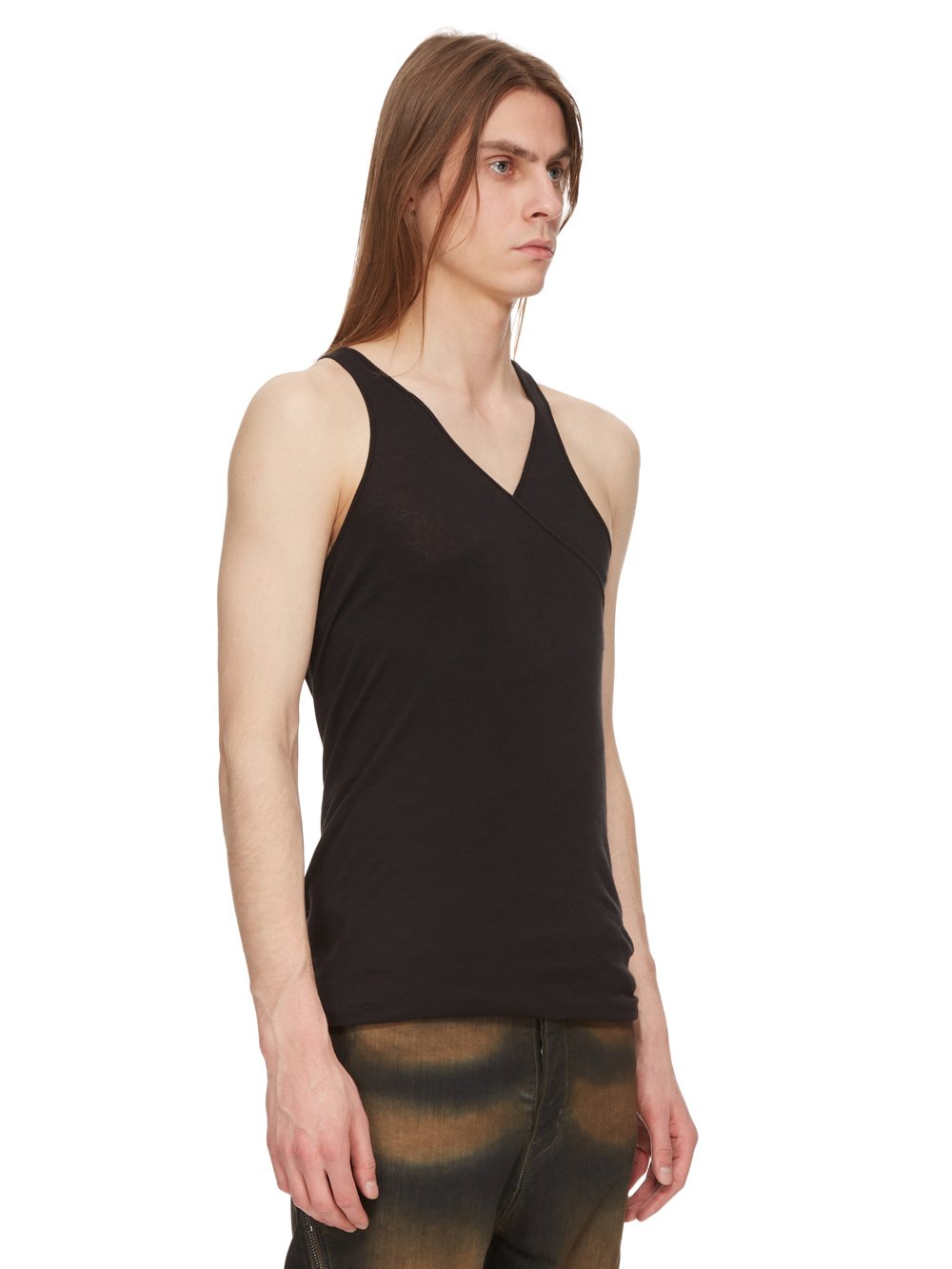 DRKSHDW FW23 LUXOR DOUBLE ZIGGY BANANATANK IN BLACK LIGHTWEIGHT COTTON GAUZE JERSEY