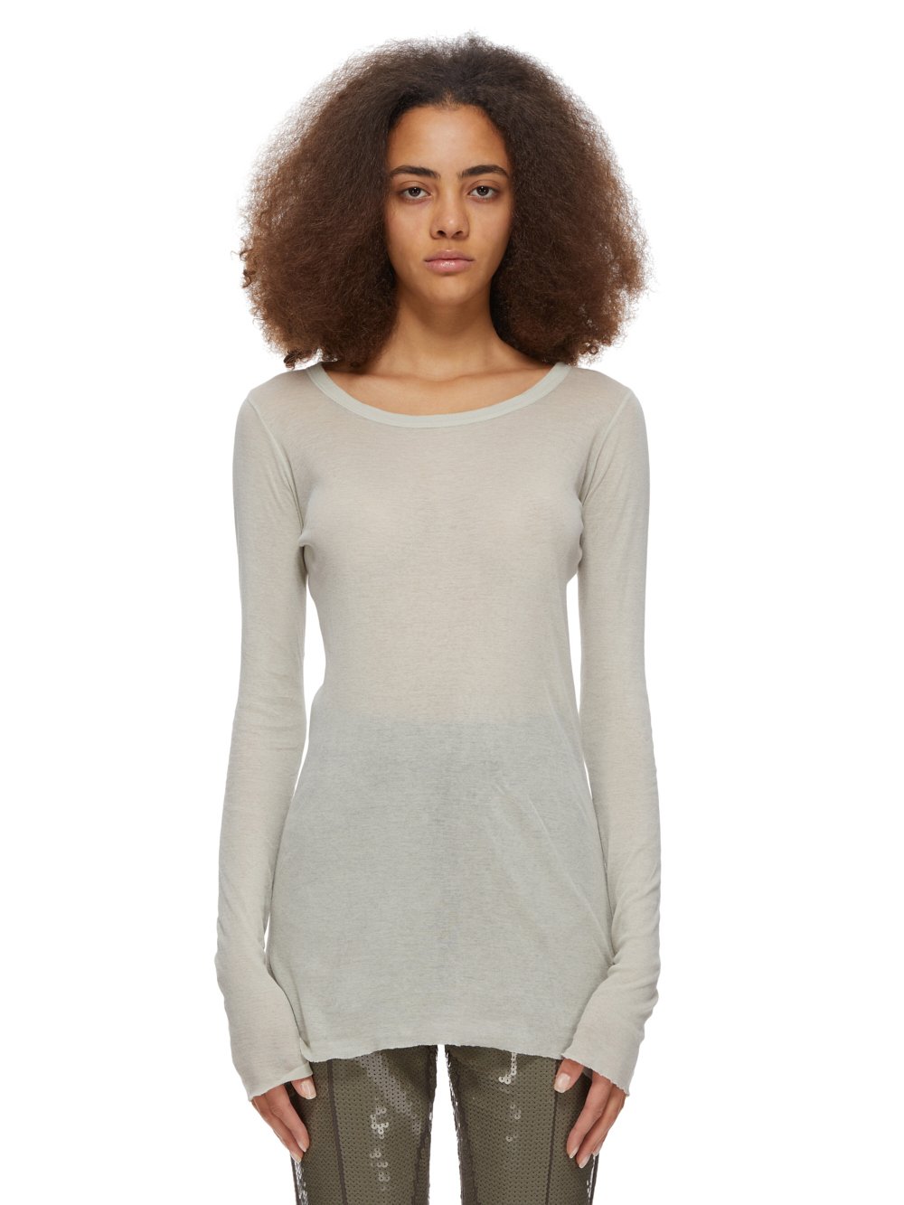 RICK OWENS FW23 LUXOR RIB LS T IN PEARL MINI RIB JERSEY