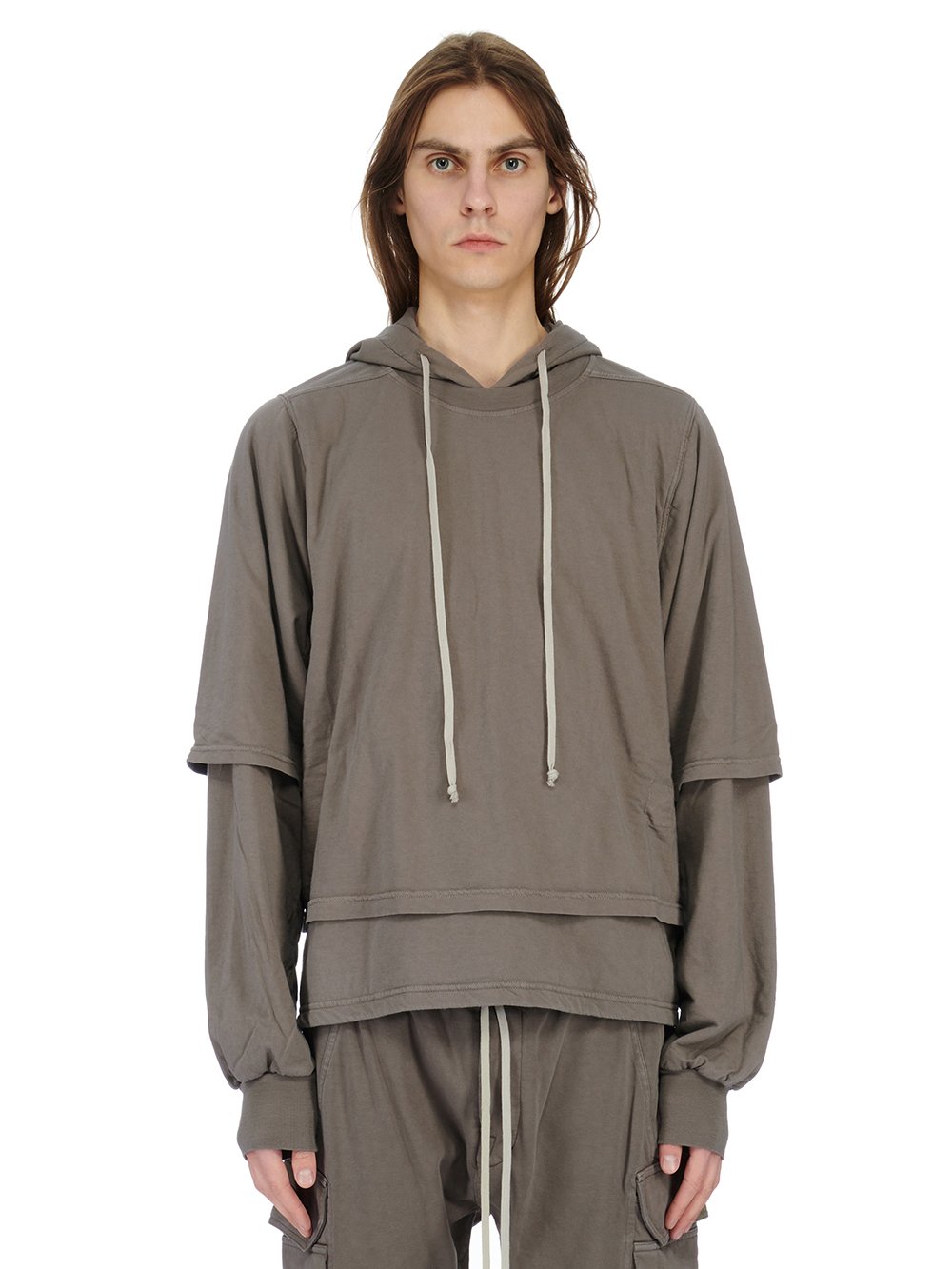 RICK OWENS FW23 LUXOR HUSTLER HOODIE IN DUST MEDIUM WEIGHT COTTON JERSEY 