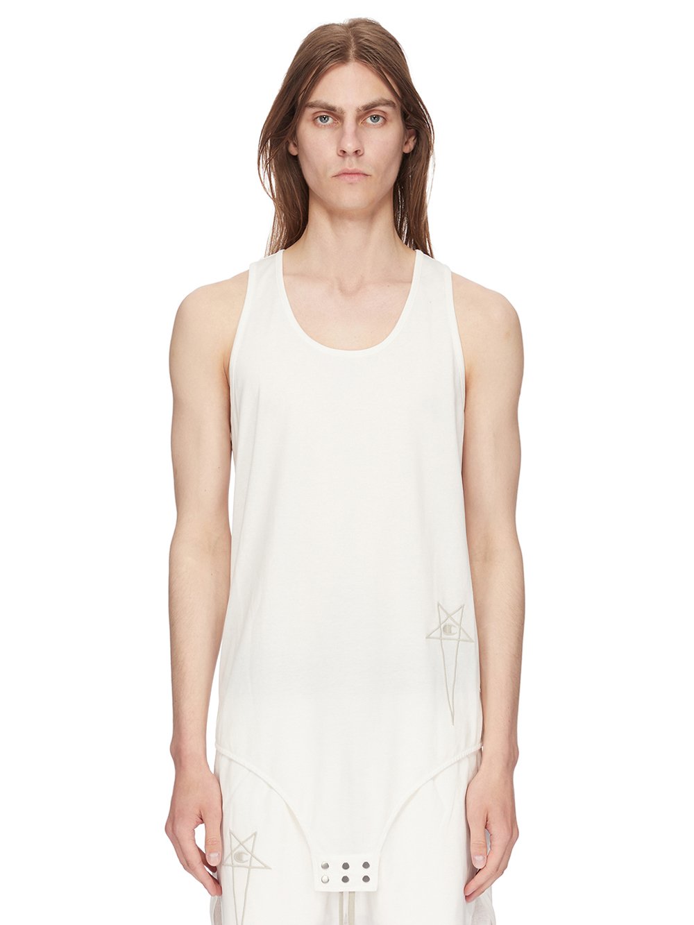 CHAMPION X RICK OWENS BASKETBALL TANK IN MILK WHITE MEDIUM WEIGHT COTTON JERSEY 