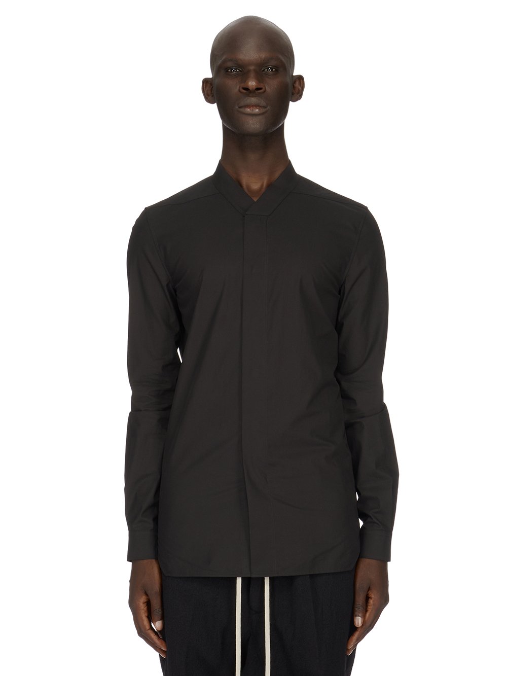 RICK OWENS FW23 LUXOR SNAP COLLAR FAUN SHIRT IN  BLACK COTTON POPLIN