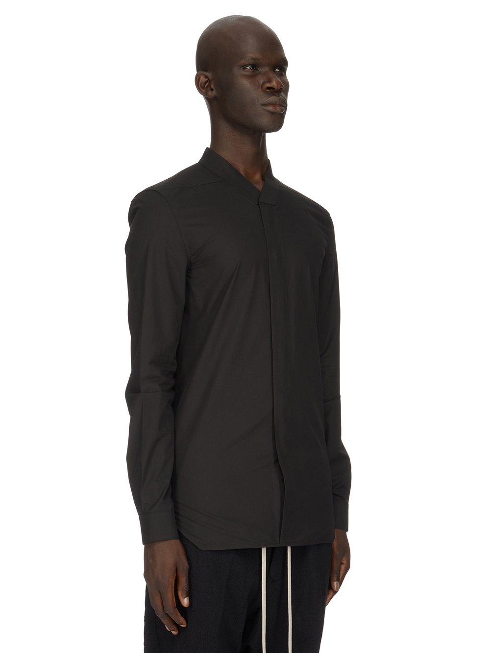 RICK OWENS FW23 LUXOR SNAP COLLAR FAUN SHIRT IN  BLACK COTTON POPLIN