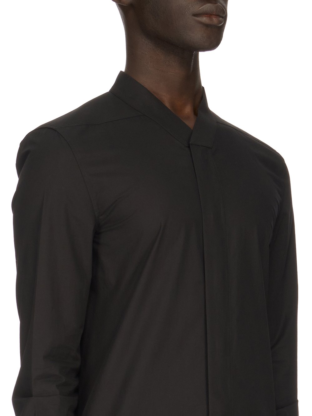 RICK OWENS FW23 LUXOR SNAP COLLAR FAUN SHIRT IN  BLACK COTTON POPLIN