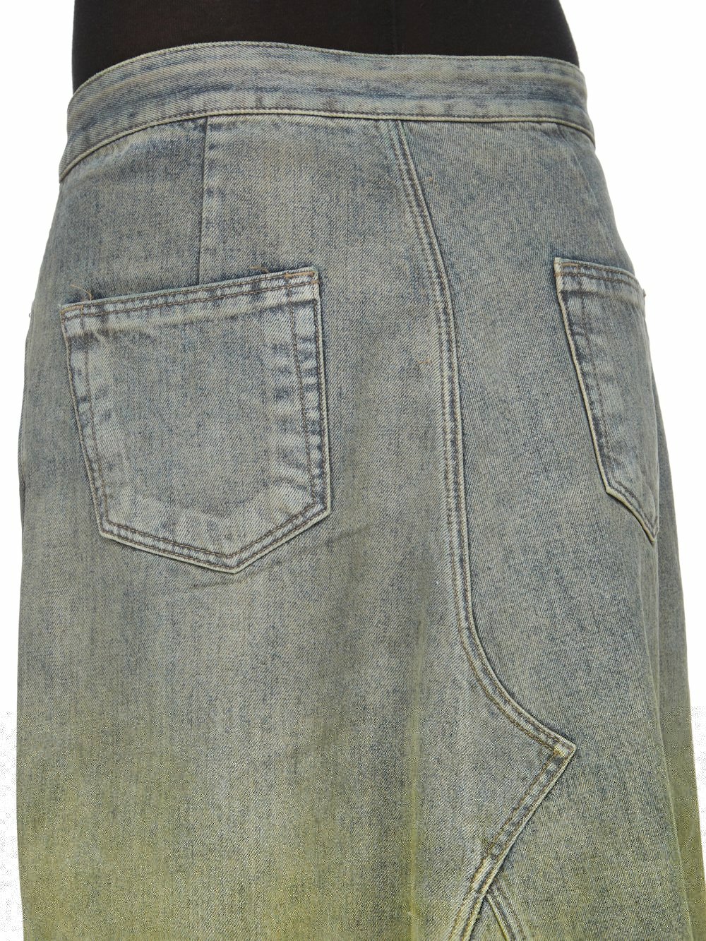 RICK OWENS FW23 LUXOR RUNWAY GODET SKIRT IN 13OZ ACID DEGRADE DENIM 