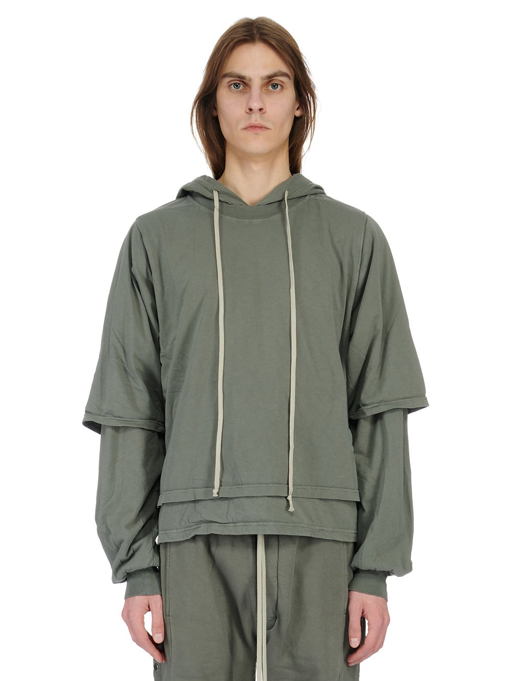 RICK OWENS FW23 LUXOR HUSTLER HOODIE IN HUSTLER BLUE MEDIUM WEIGHT COTTON JERSEY 