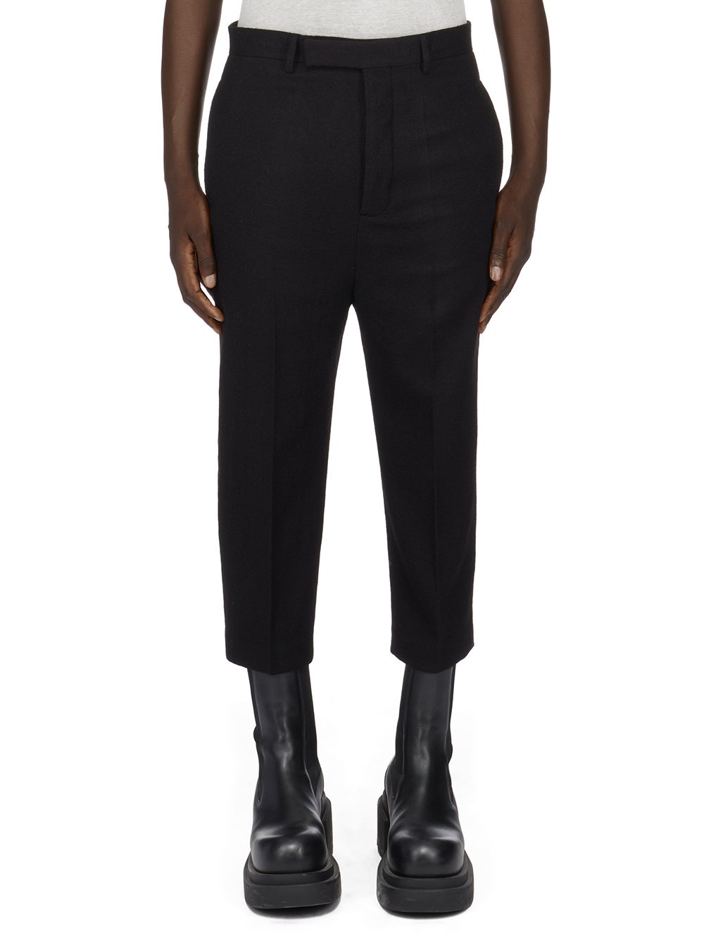 RICK OWENS FW23 LUXOR ASTAIRES CROPPED IN  BLACK SOFT WOOL FLANNEL