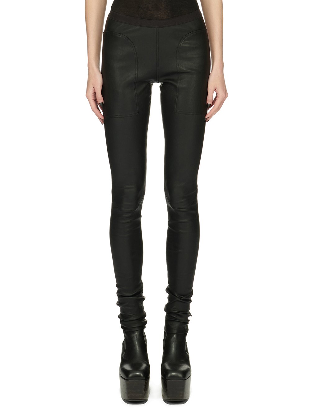 RICK OWENS FW23 LUXOR LEGGINGS IN BLACK STRETCH LAMB LEATHER