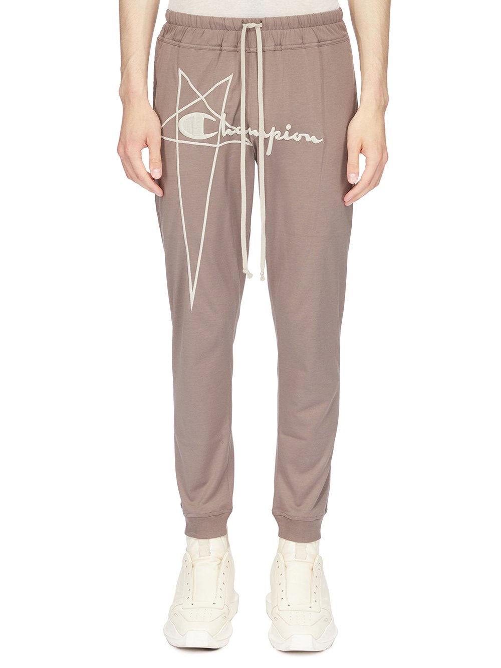 CHAMPION X RICK OWENS JOGGERS IN DUST GREY MEDIUM WEIGHT COTTON JERSEY 