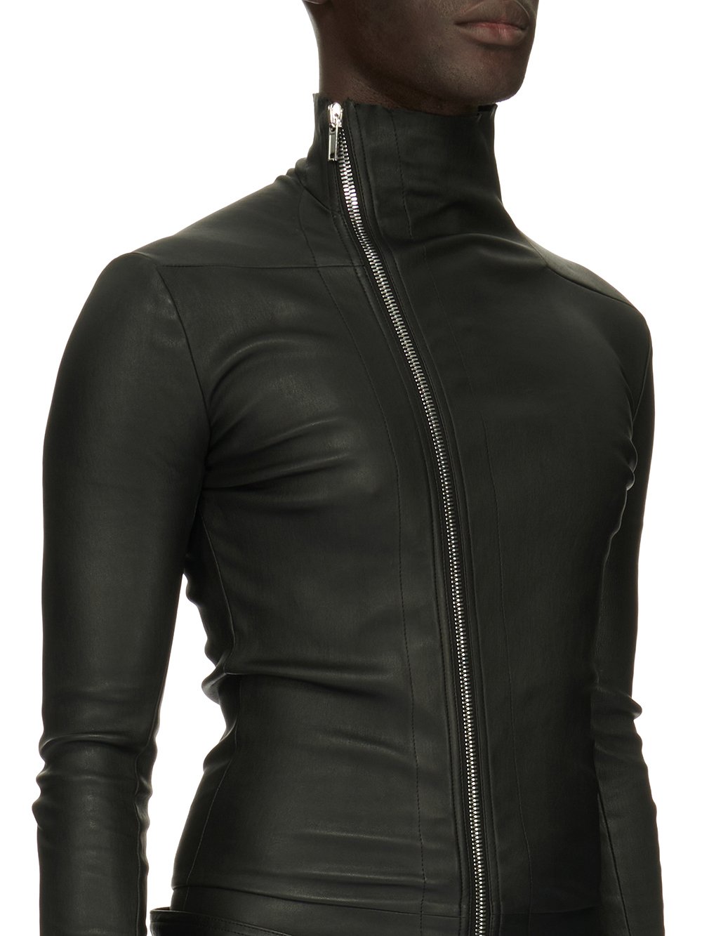 RICK OWENS FW23 LUXOR TIGHT GARY FLGHTSUIT IN BLACK STRETCH LAMB LEATHER