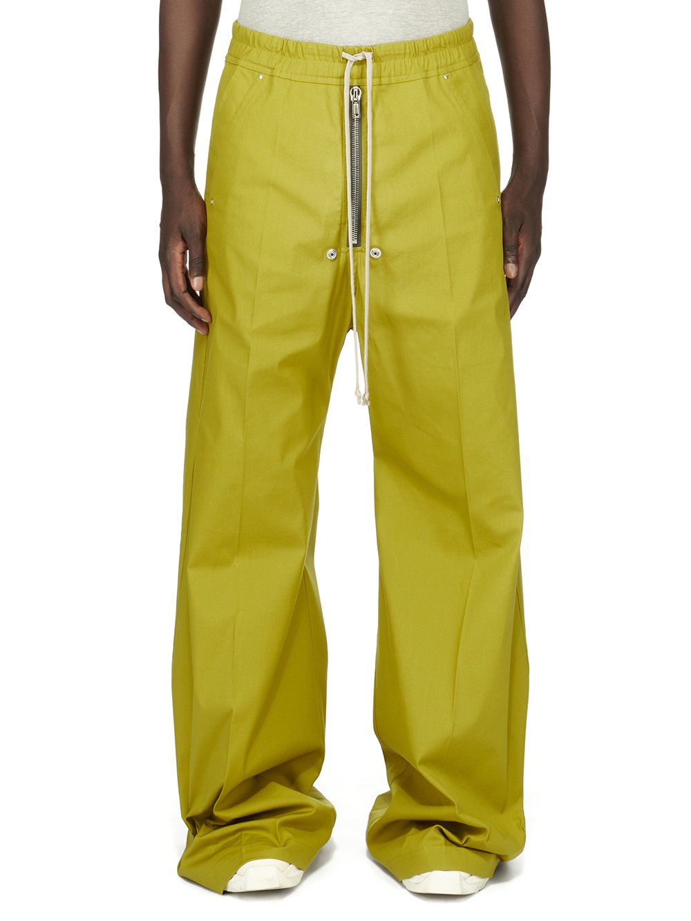 RICK OWENS FW23 LUXOR BELA PANTS IN ACID YELLOW HEAVY COTTON POPLIN