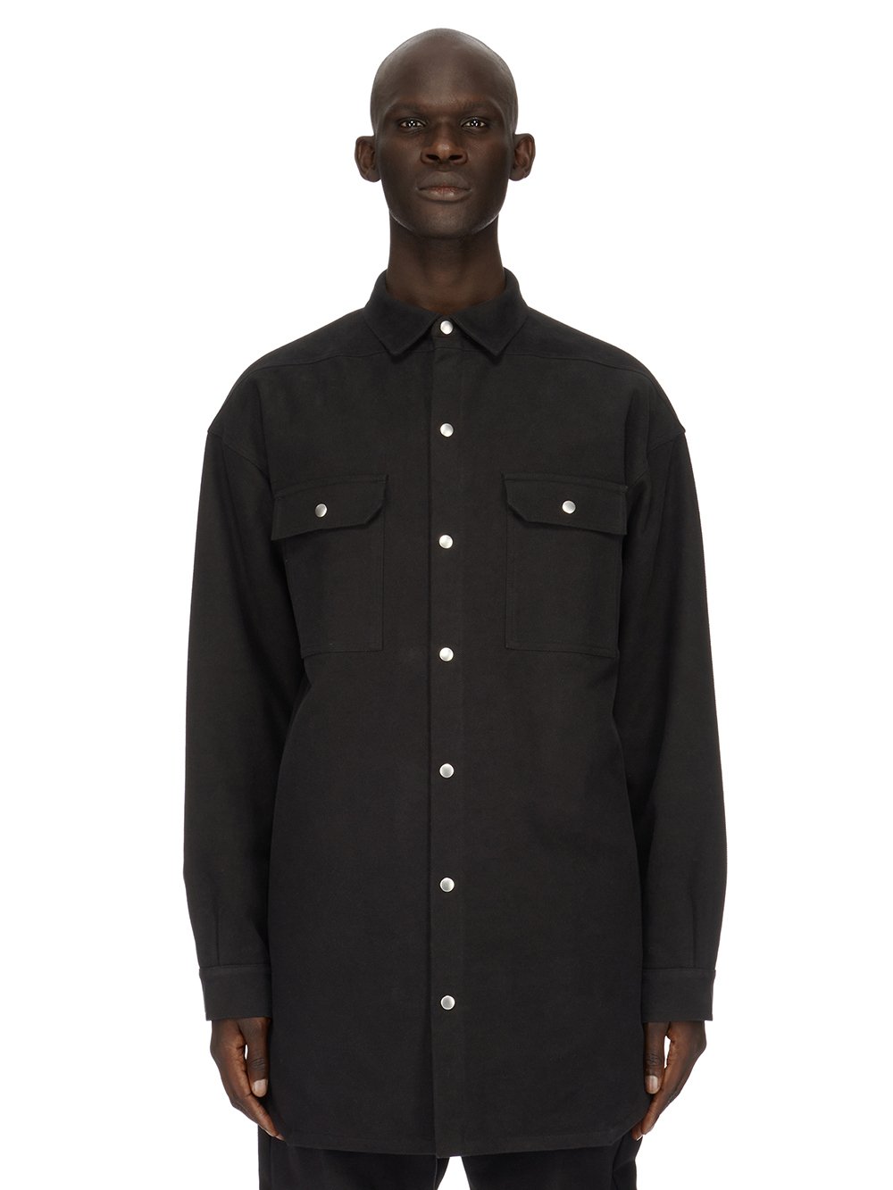 RICK OWENS FW23 LUXOR OVERSIZED OUTERSHIRT IN BLACK BRUSHED HEAVY TWILL