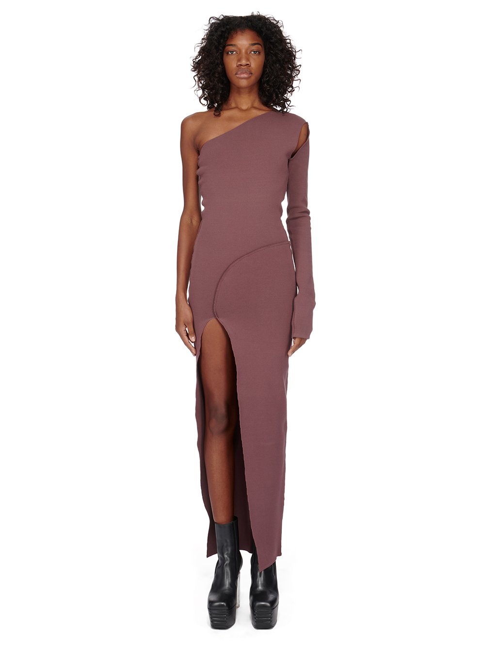 RICK OWENS FW23 LUXOR ZIGGY DRESS IN AMETHYST PURPLE STRETCH VISCOSE KNIT