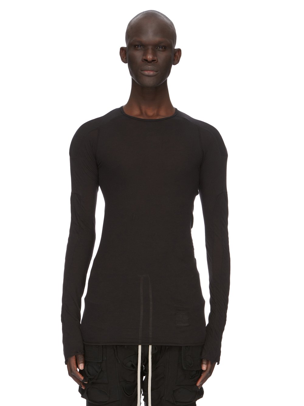 RICK OWENS FW23 LUXOR SCARIFICATION LS T IN BLACK LIGHTWEIGHT COTTON GAUZE JERSEY RICK OWENS FW23 LUXOR SCARIFICATION LS T IN BLACK LIGHTWEIGHT COTTON GAUZE JERSEY