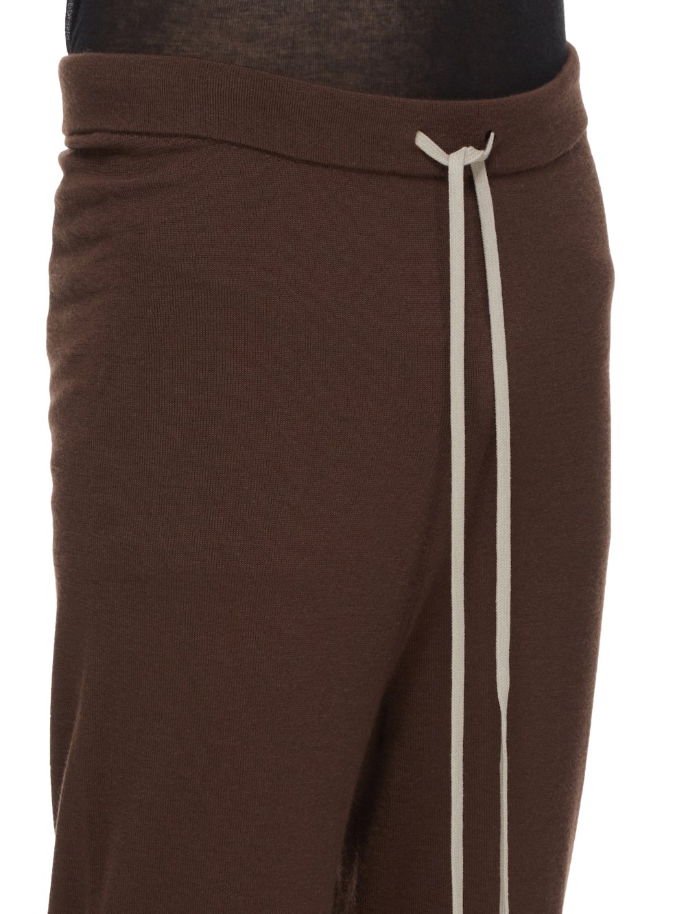RICK OWENS FW23 LUXOR TRACK PANTS IN BROWN LIGHTWEIGHT RASATO KNIT