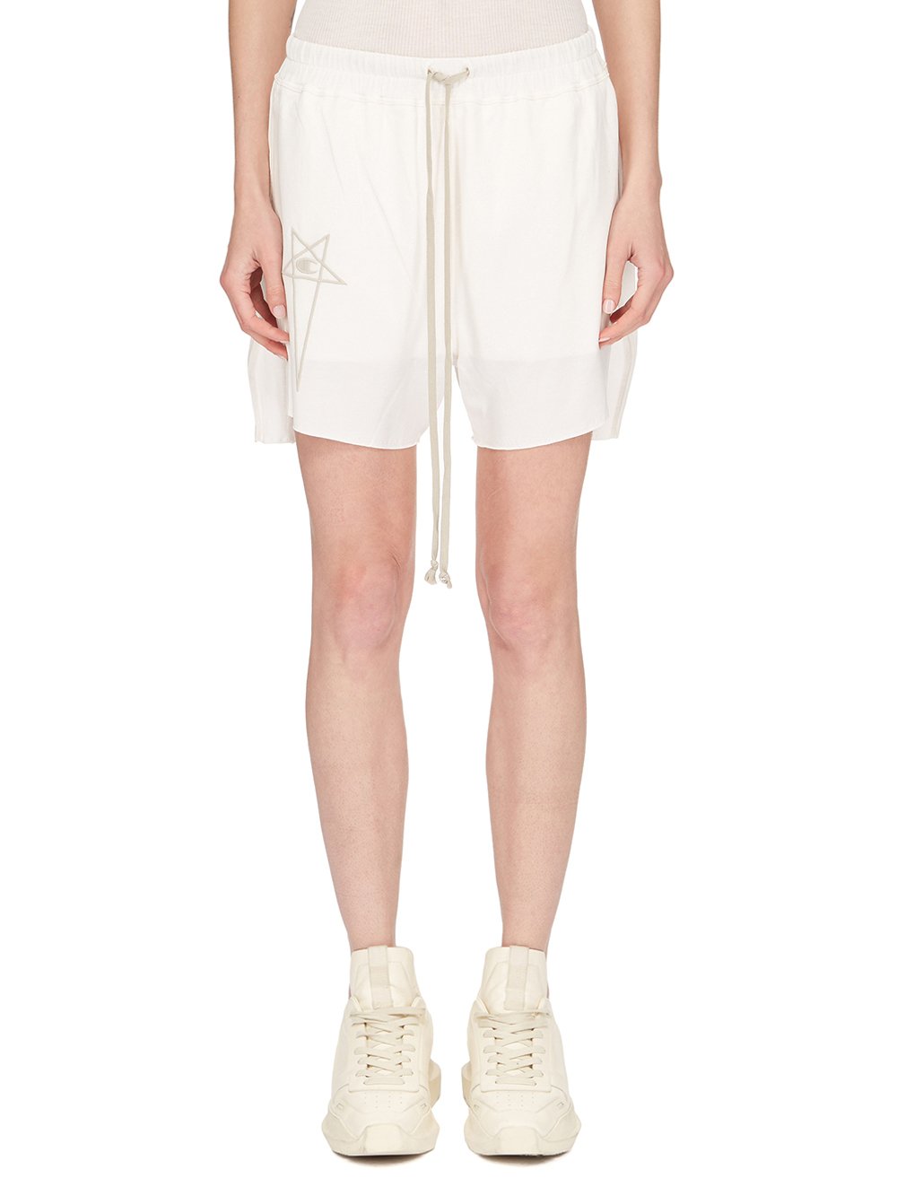 CHAMPION X RICK OWENS DOLPHIN BOXERS IN MILK WHITE MEDIUM WEIGHT COTTON JERSEY 