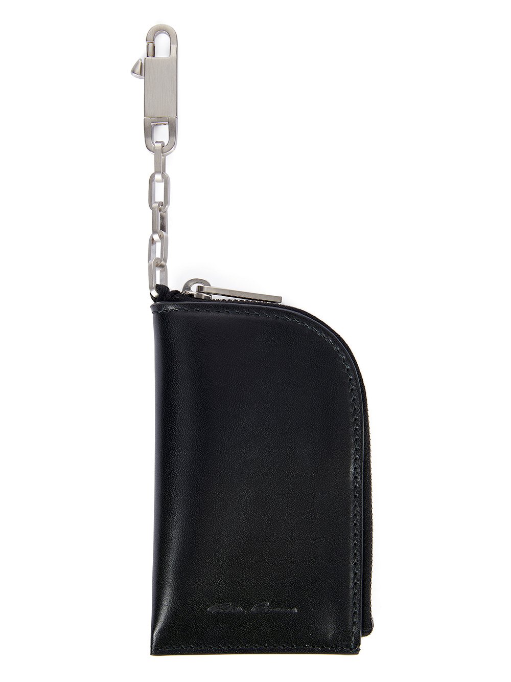 RICK OWENS FW23 LUXOR HOOK WALLET IN BLACK GLOSSY GROPONE COW LEATHER