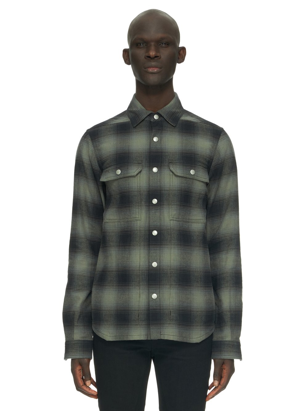 DRKSHDW FW23 LUXOR OUTERSHIRT IN BLACK OMBRE HEAVY COTTON PLAID