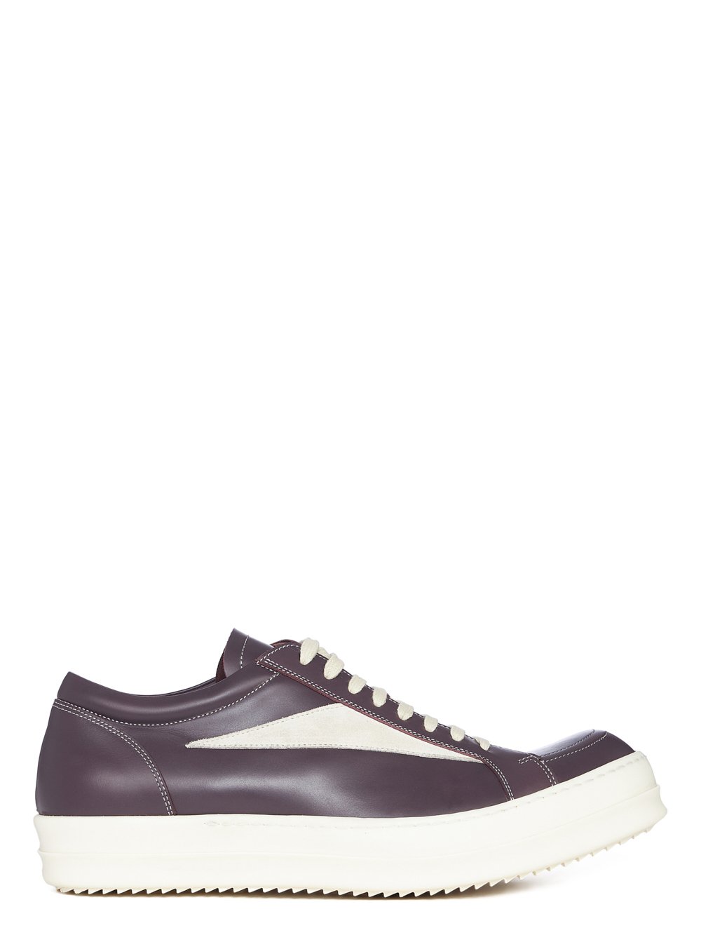 RICK OWENS FW23 LUXOR VINTAGE SNEAKS IN AMETHYST AND MILK CORTINA GREASE CALF LEATHER AND VELOURS SUEDE