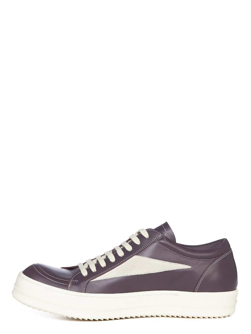 RICK OWENS FW23 LUXOR VINTAGE SNEAKS IN AMETHYST AND MILK CORTINA GREASE CALF LEATHER AND VELOURS SUEDE