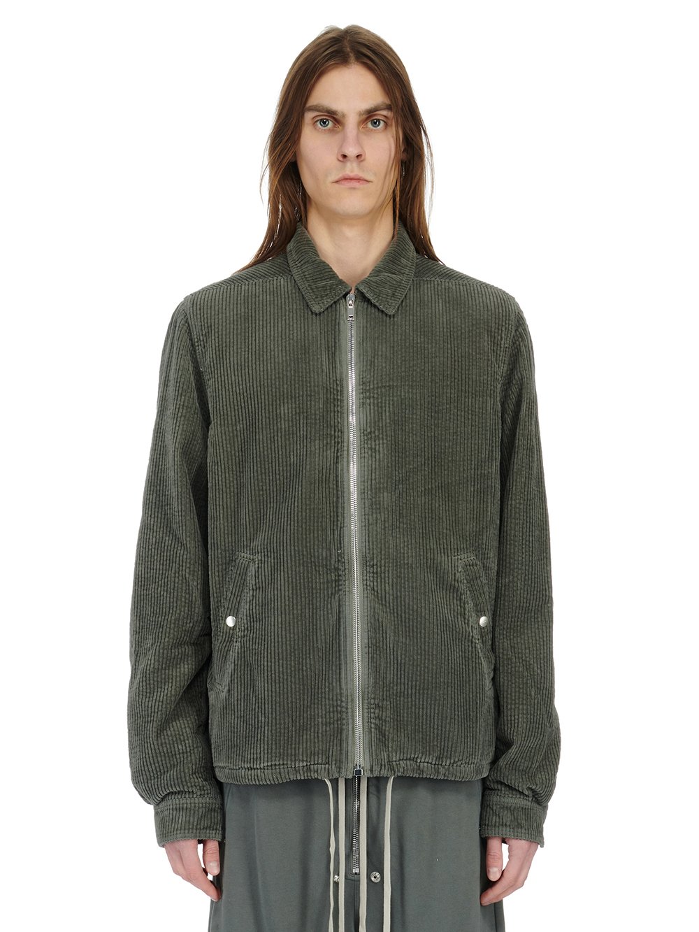 RICK OWENS FW23 LUXOR ZIPFRONT JKT IN HUSTLER BLUE WIDE COTTON CORDUROY