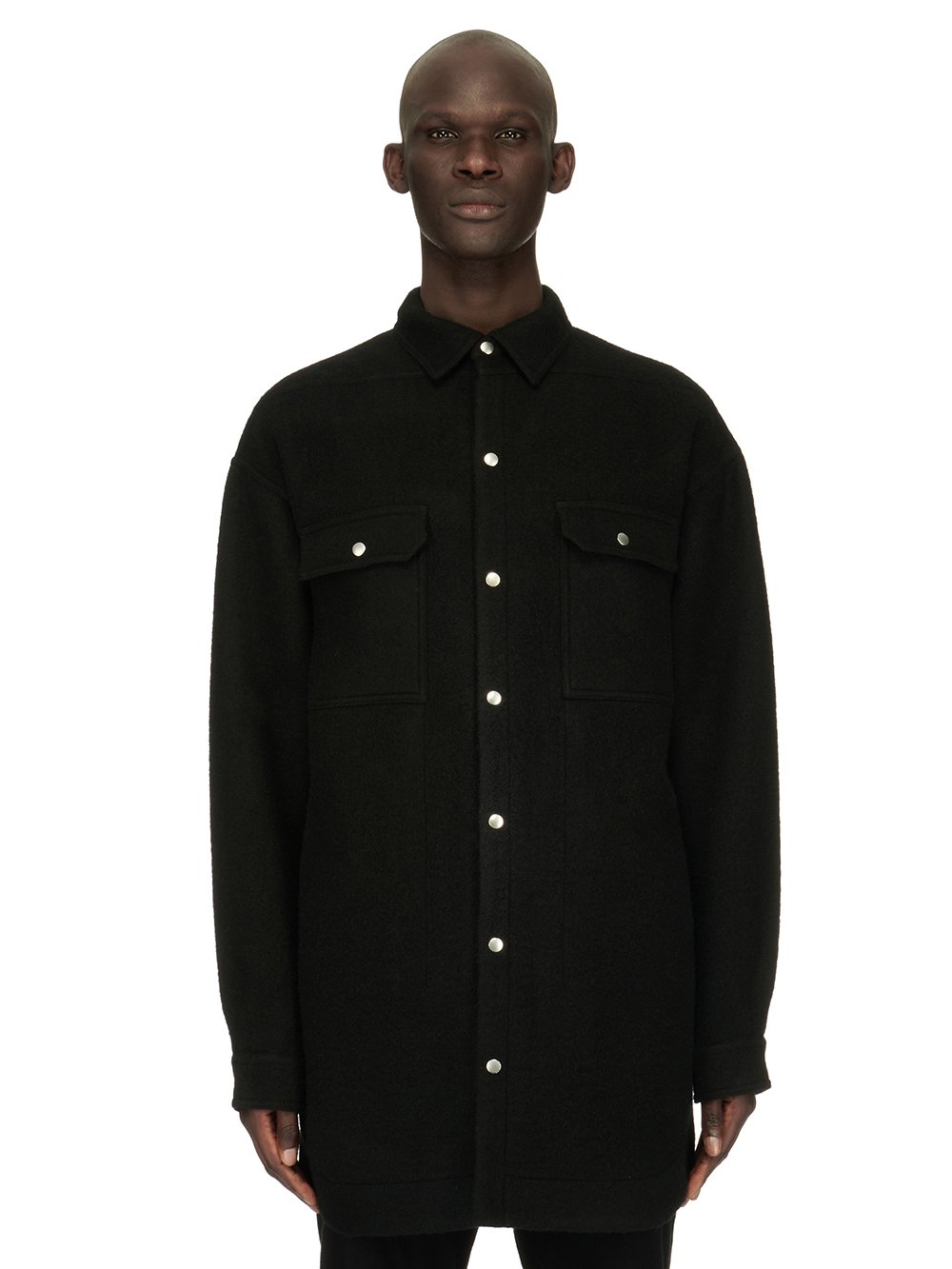 RICK OWENS FW23 LUXOR OVERSIZED OUTERSHIRT IN BLACK BOILED WOOL