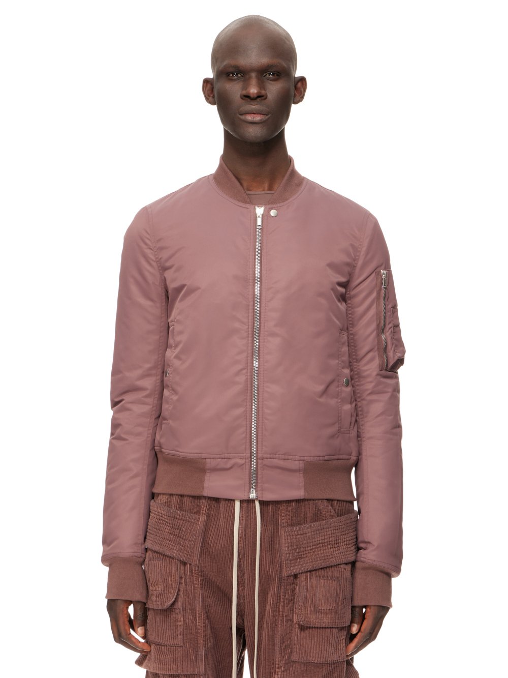 DRKSHDW FW23 LUXOR FLIGHT BOMBER IN MAUVE AND PALE GREEN RECYCLED BOMBER