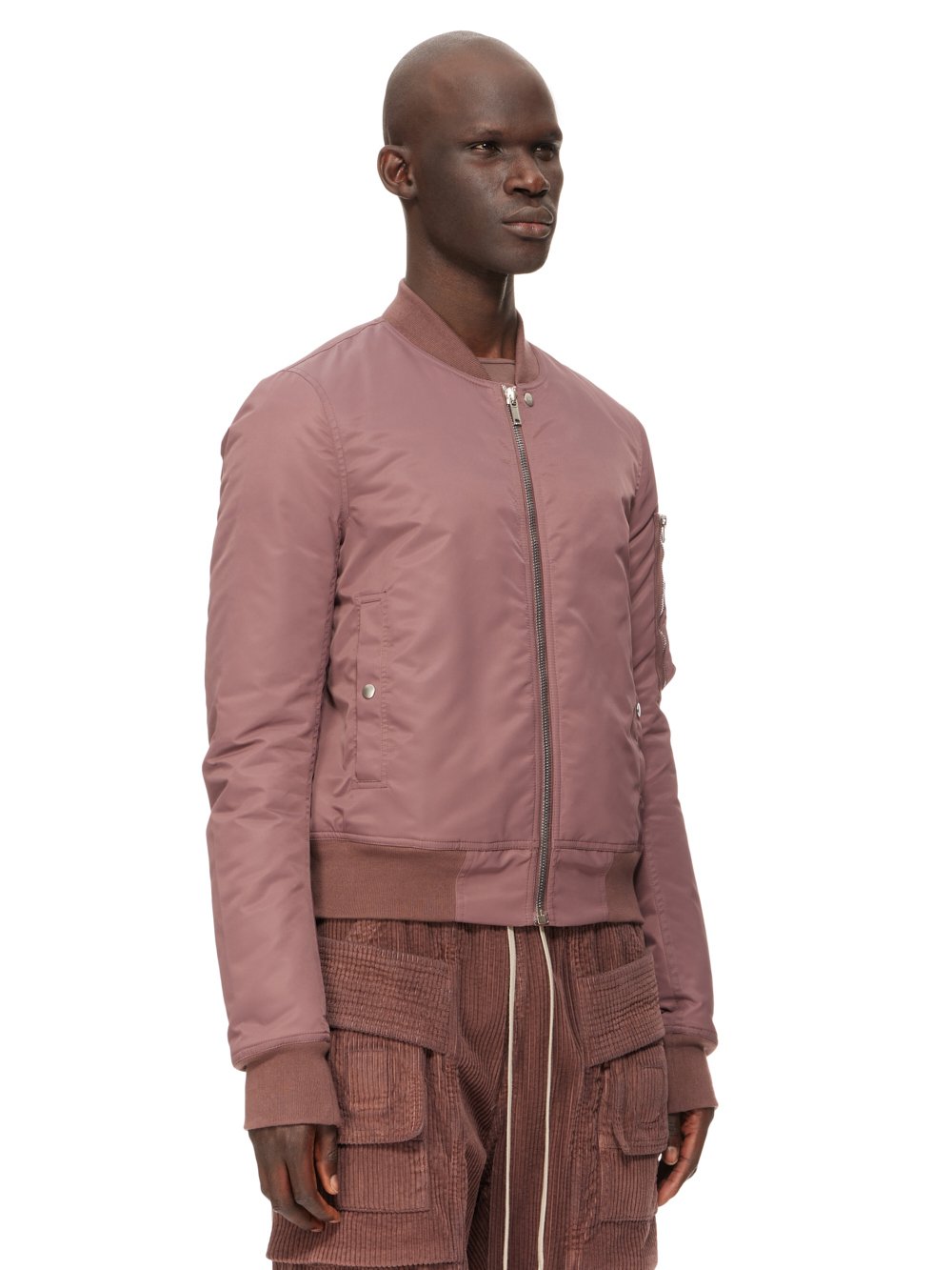 DRKSHDW FW23 LUXOR FLIGHT BOMBER IN MAUVE AND PALE GREEN RECYCLED BOMBER