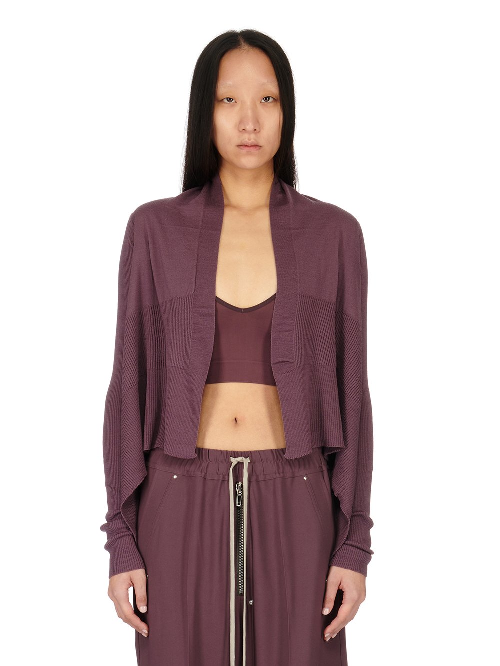 RICK OWENS FW23 LUXOR SHORT WRAP IN AMETHYST LIGHTWEIGHT RASATO KNIT RICK OWENS FW23 LUXOR SHORT WRAP IN AMETHYST LIGHTWEIGHT RASATO KNIT