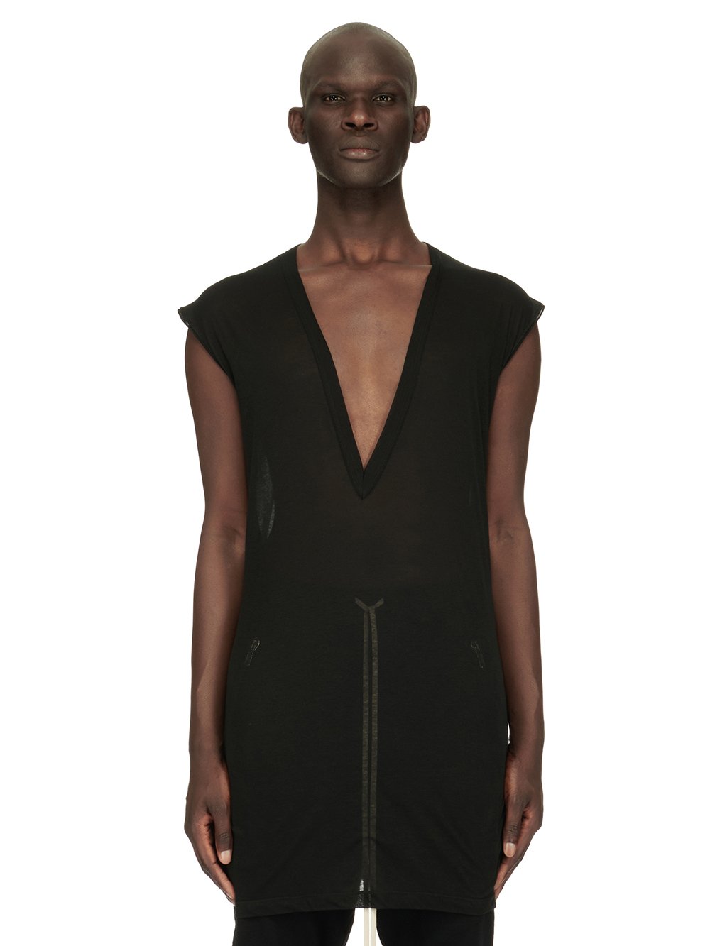 RICK OWENS FW23 LUXOR DEEP V NECK SS T IN  BLACK UNSTABLE COTTON
