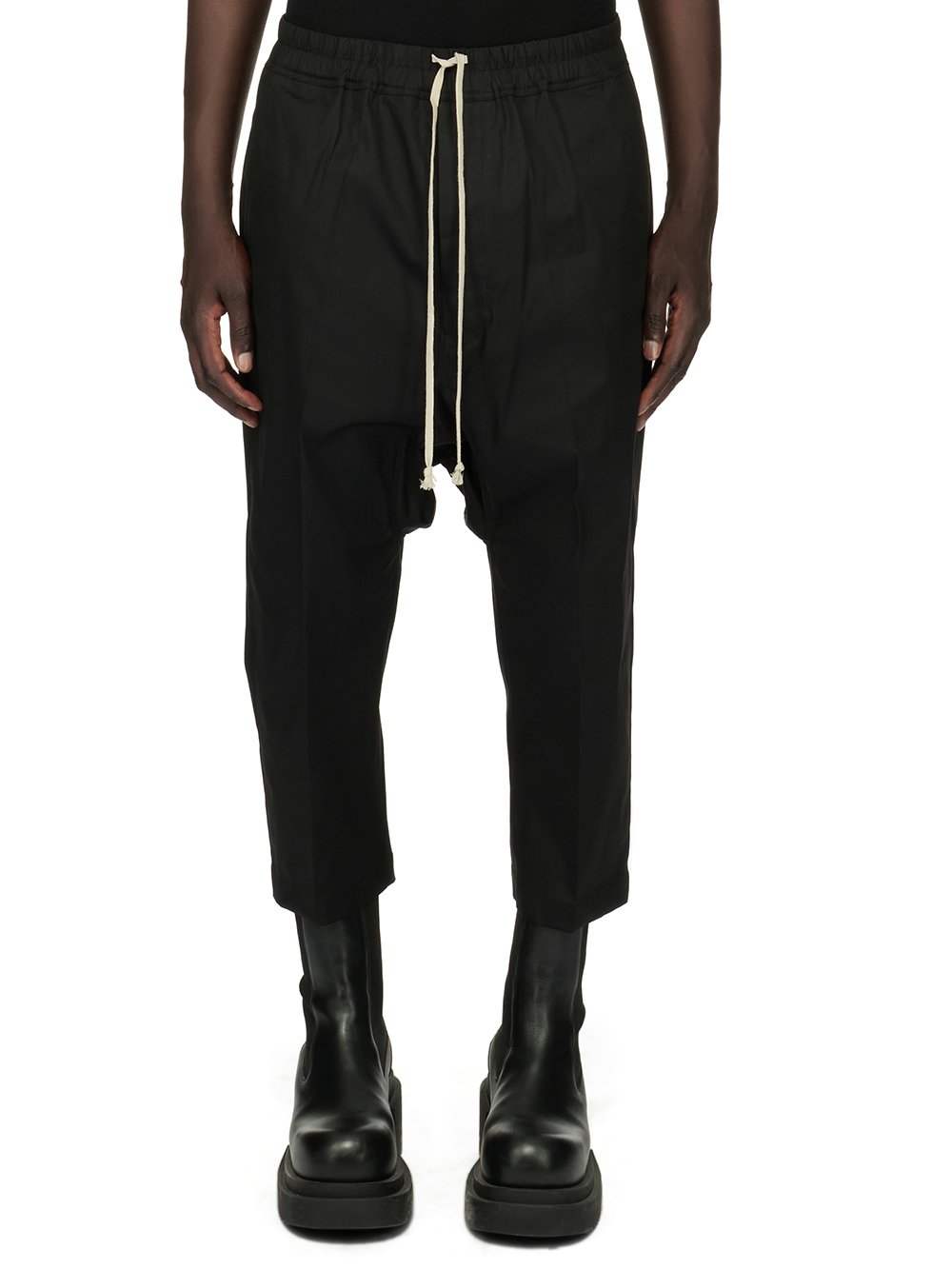 RICK OWENS FOREVER DRAWSTRING CROPPED IN BLACK HEAVY COTTON POPLIN