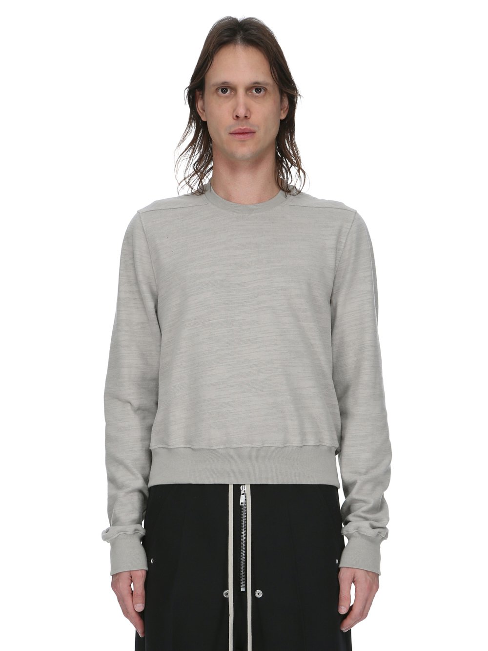 RICK OWENS FW23 LUXOR CROPPED CREWNECK SWEAT IN PEARL BIGARZATO JERSEY RICK OWENS FW23 LUXOR CROPPED CREWNECK SWEAT IN PEARL BIGARZATO JERSEY