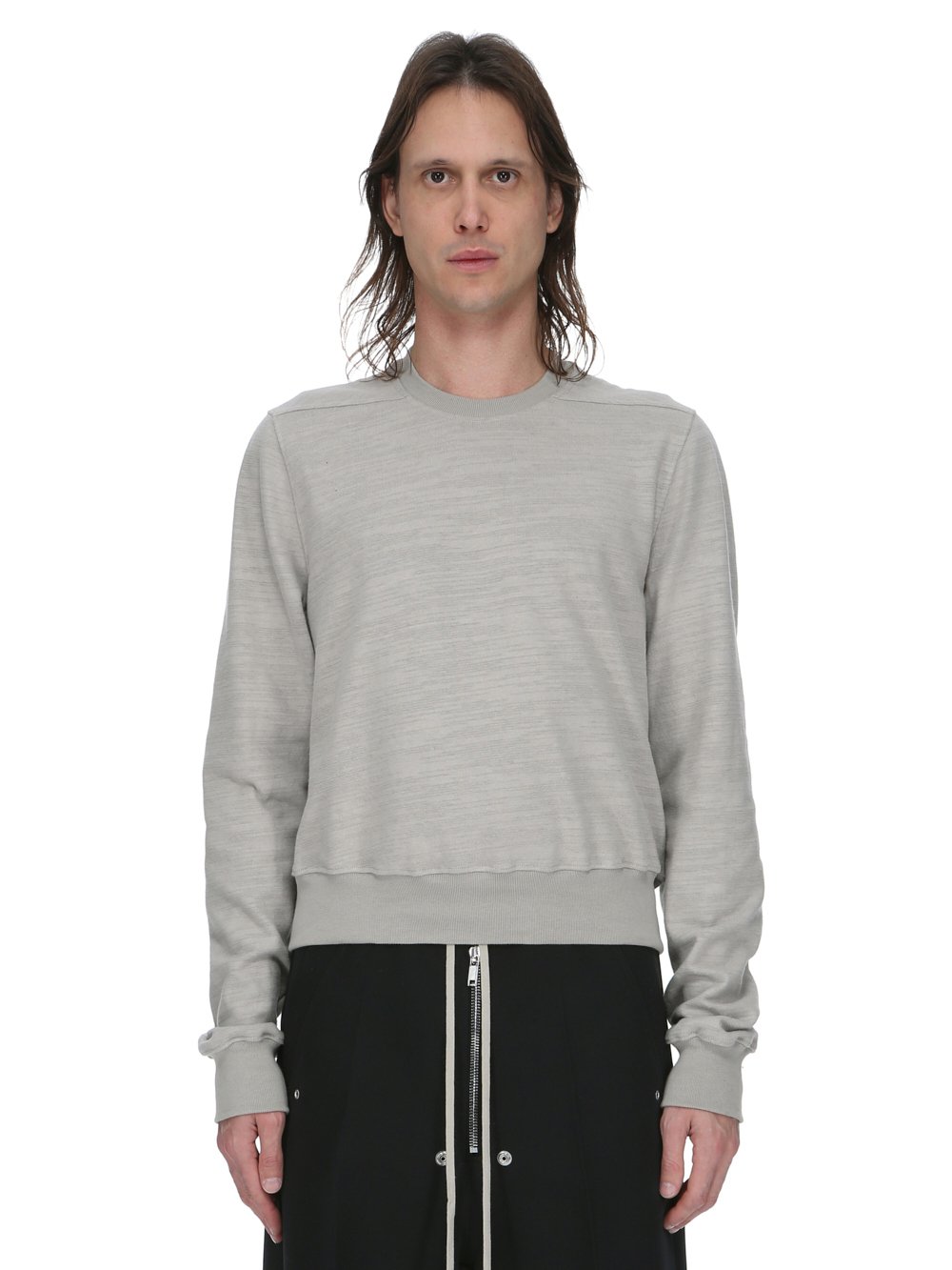 RICK OWENS FW23 LUXOR CROPPED CREWNECK SWEAT IN PEARL BIGARZATO JERSEY 