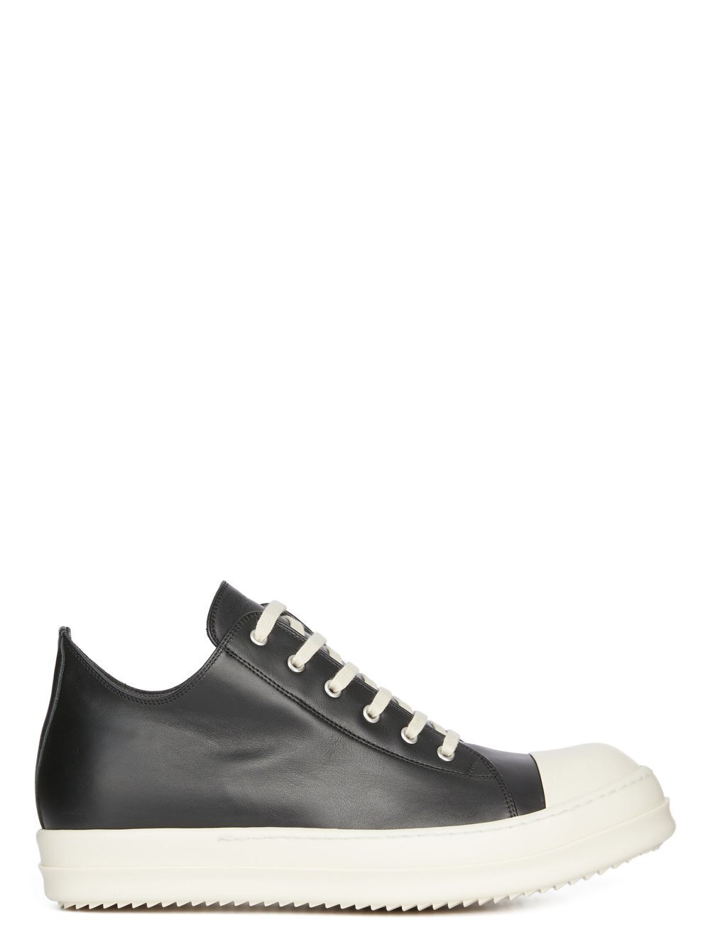 RICK OWENS FW23 LUXOR LOW SNEAKS IN BLACK AND MILK FULL GRAIN CALF LEATHER