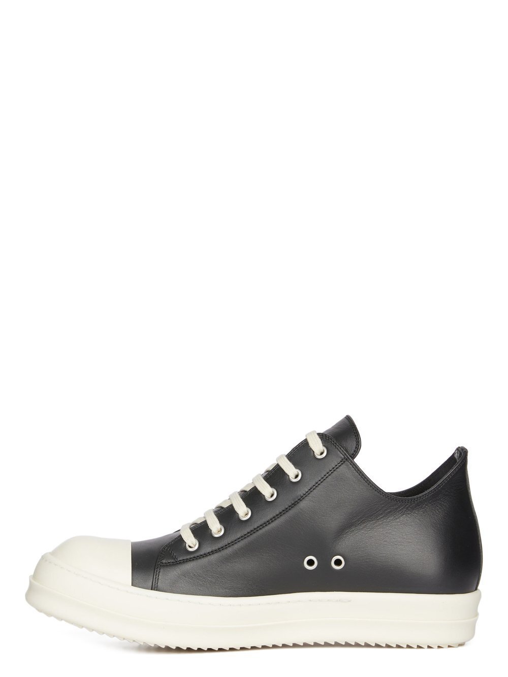 RICK OWENS FW23 LUXOR LOW SNEAKS IN BLACK AND MILK FULL GRAIN CALF LEATHER