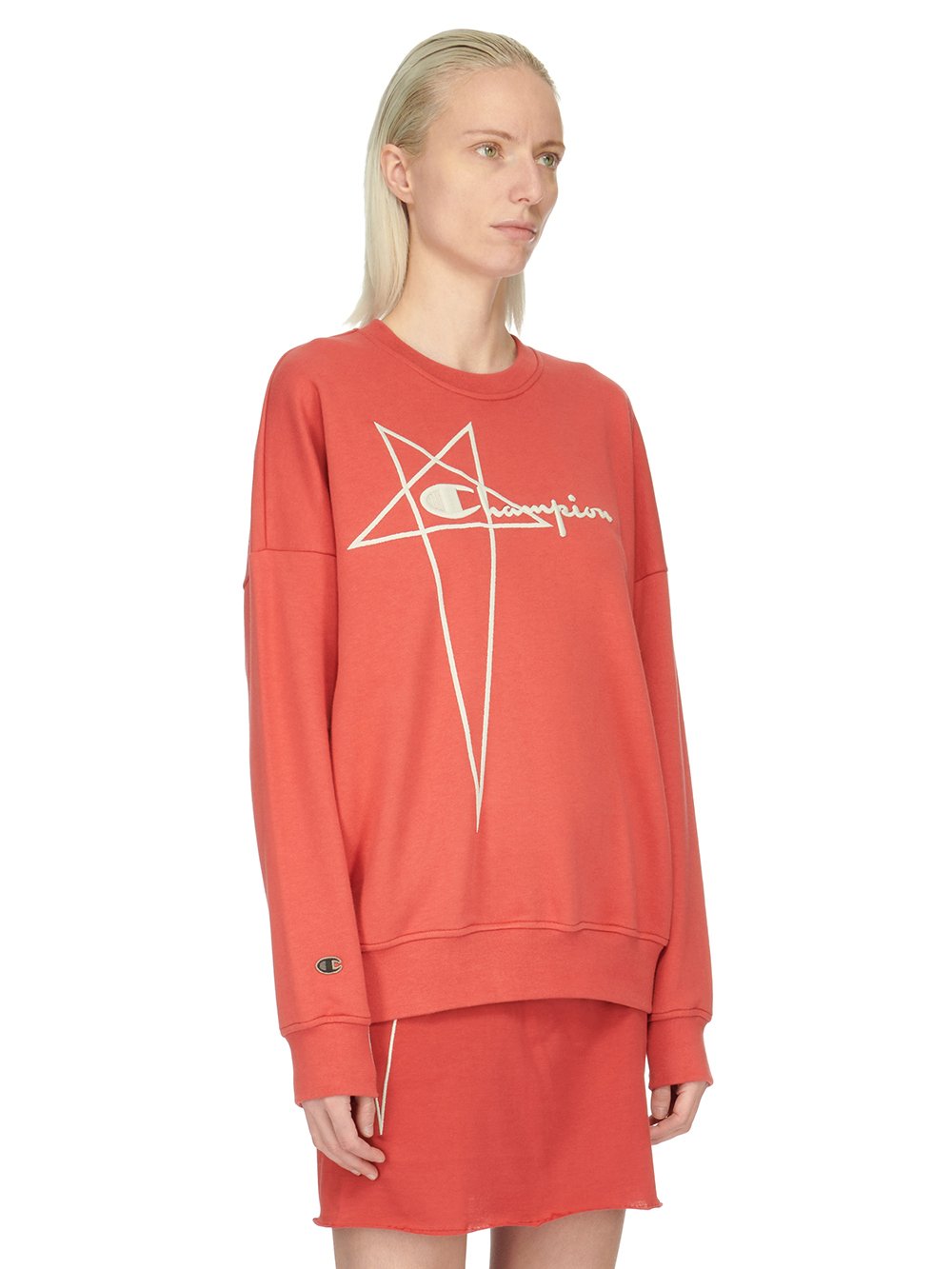 CHAMPION X RICK OWENS PULLOVER SWEAT IN CARNELIAN RED COMPACT COTTON FELPA