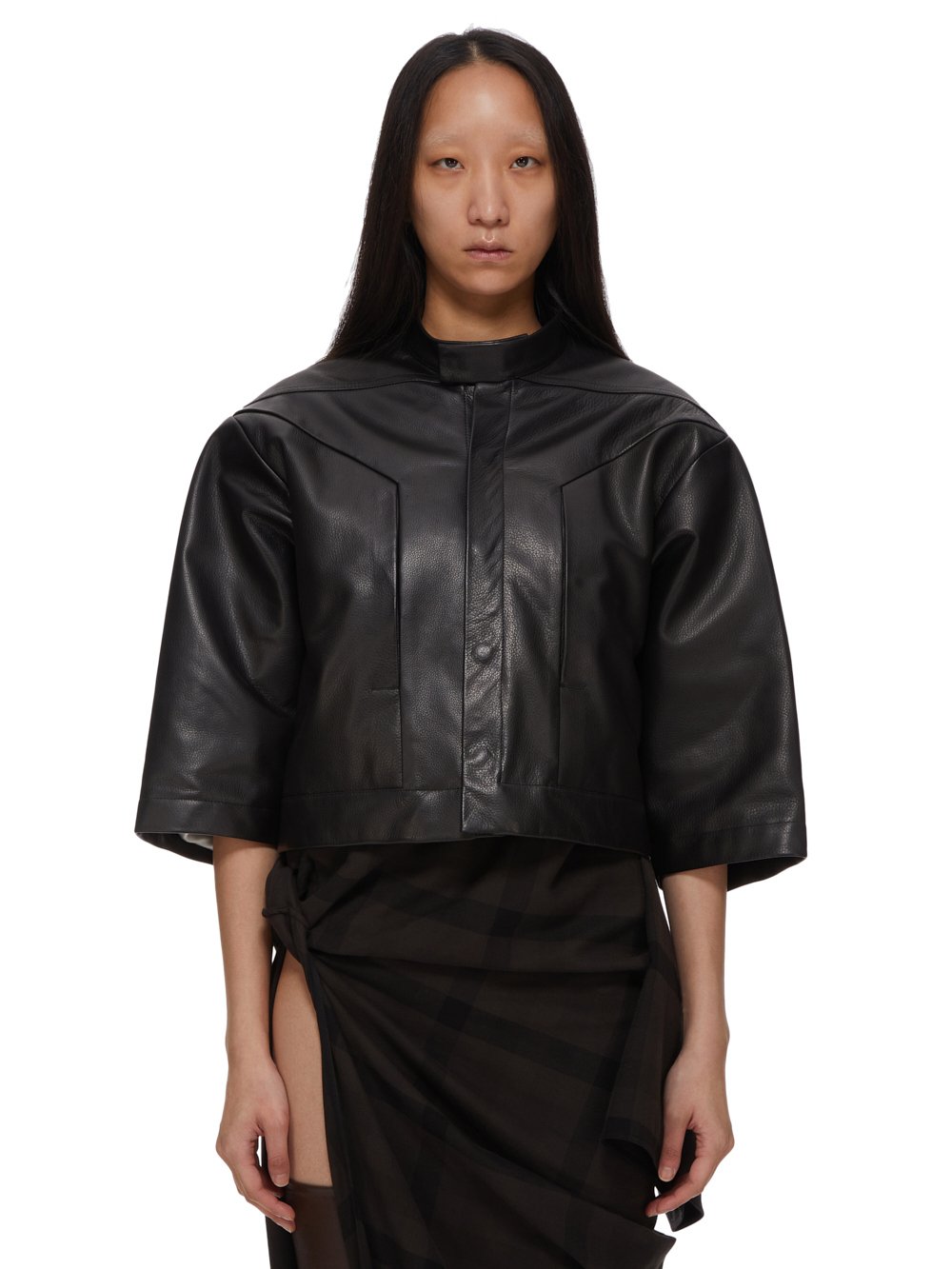 RICK OWENS FW23 LUXOR EDFU MAGNUM CROPPED IN BLACK SOFT GRAIN COW LEATHER