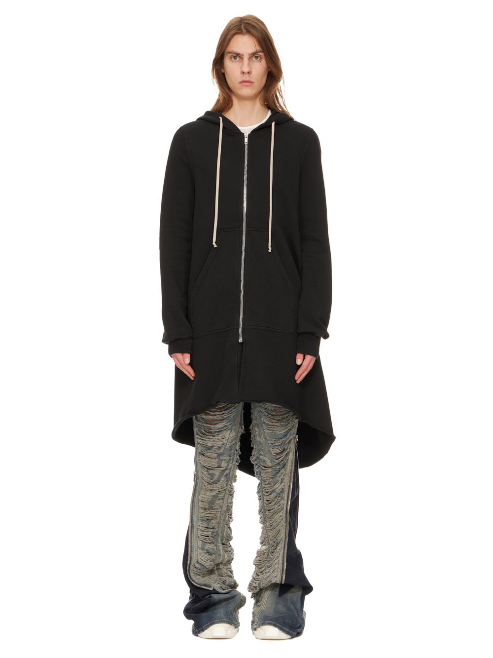 DRKSHDW FW23 LUXOR HOODIE FISHTAIL PARKA IN BLACK FURKA HEAVY SWEATSHIRT