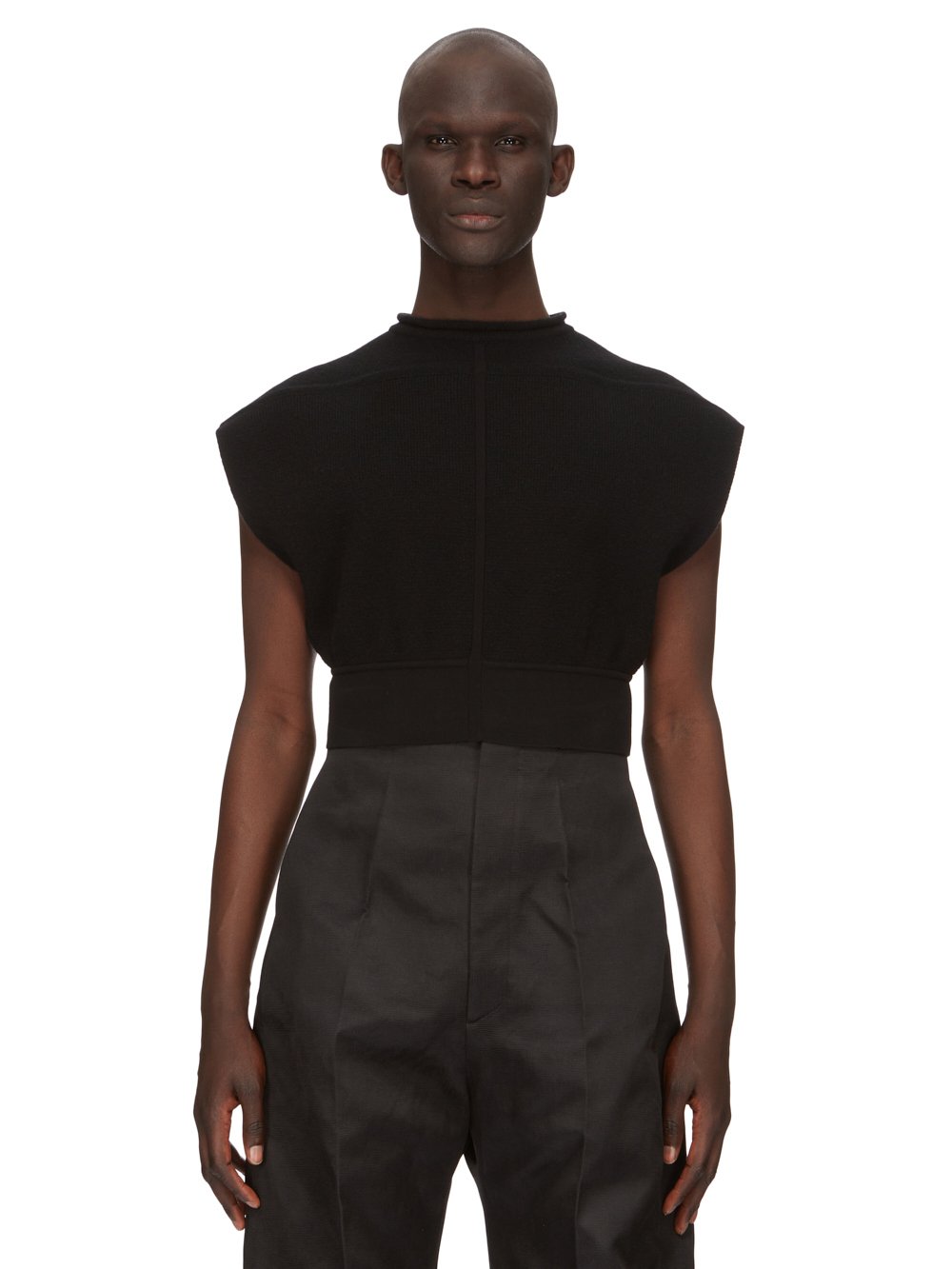 RICK OWENS FW23 LUXOR RUNWAY CROPPED TOP IN BLACK RECYCLED CASHMERE