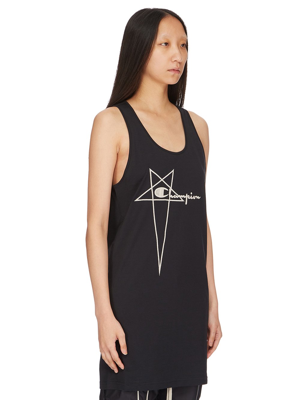 CHAMPION X RICK OWENS BASKETBALL DRESS IN BLACK MEDIUM WEIGHT COTTON JERSEY 