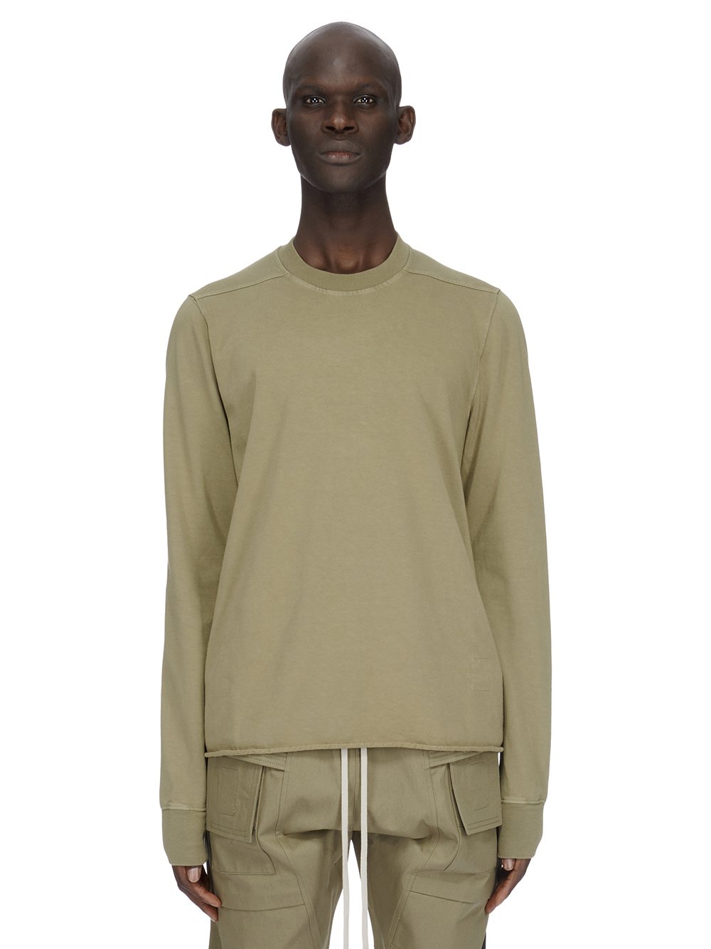 RICK OWENS FW23 LUXOR CREWNECK SWEAT IN PALE GREEN COMPACT HEAVY COTTON JERSEY