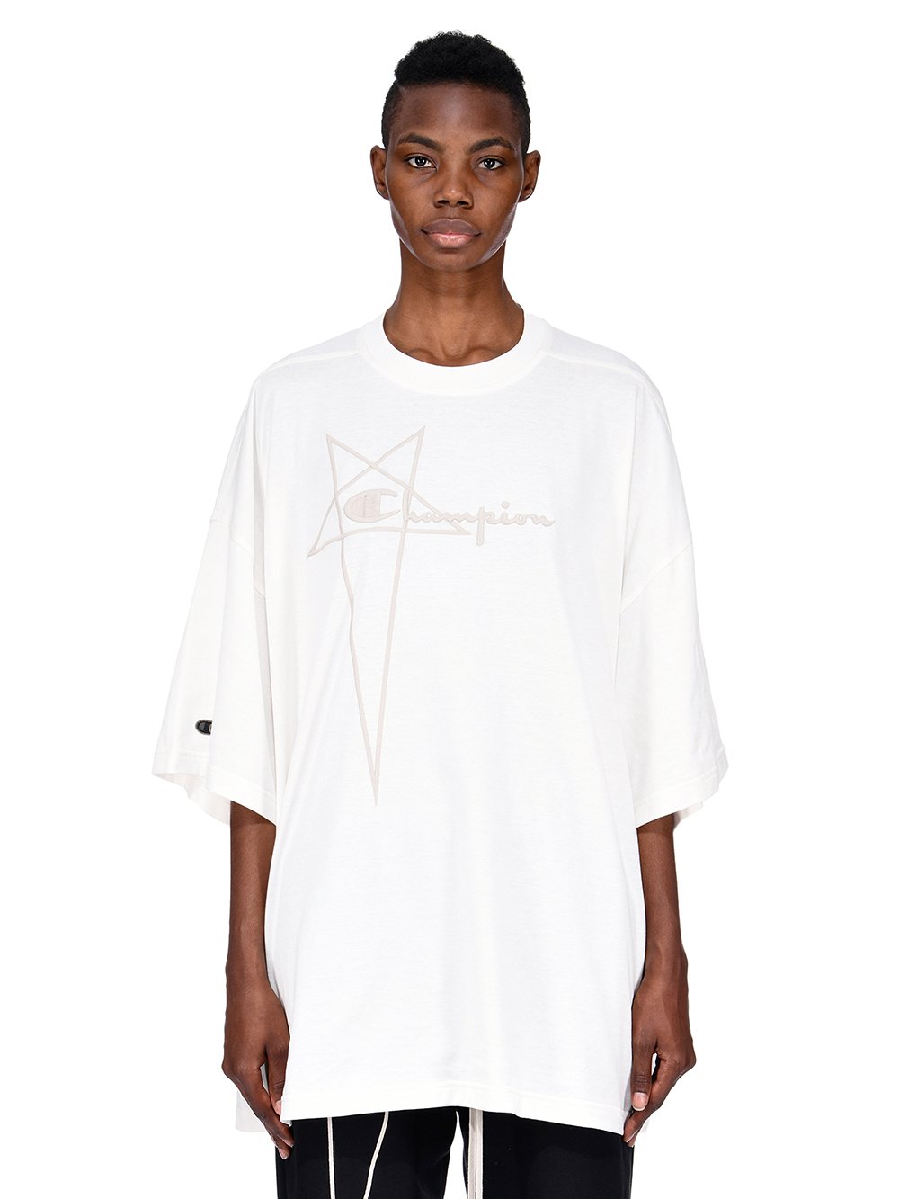 CHAMPION X RICK OWENS TOMMY T IN MILK WHITE MEDIUM WEIGHT COTTON JERSEY 